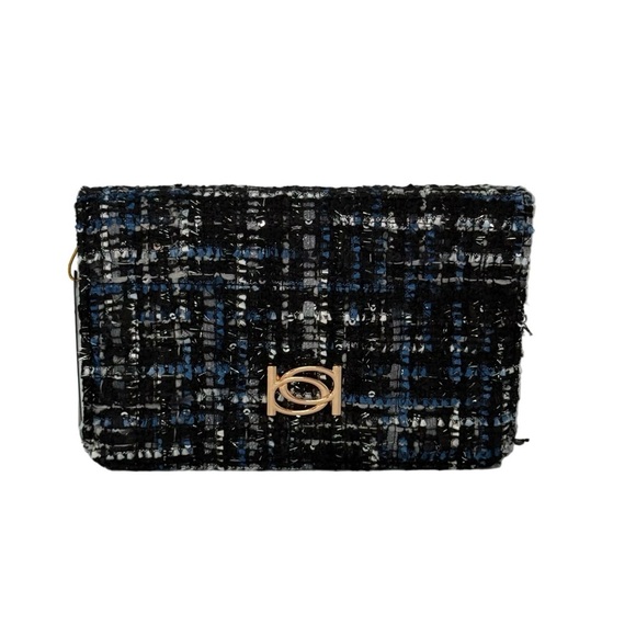 bebe Handbags - Bebe Kamala Tweed Crossbody Bag Black Blue - NWT
